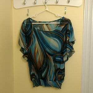 Semi-Sheer Blouse - Blue/Brown